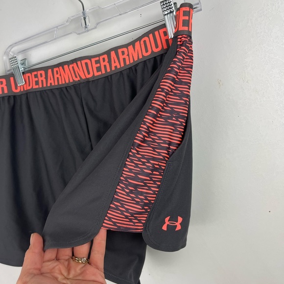 Under Armour Gray Orange Athletic Shorts Pockets Logo Travel Lounge - Picture 6 of 7